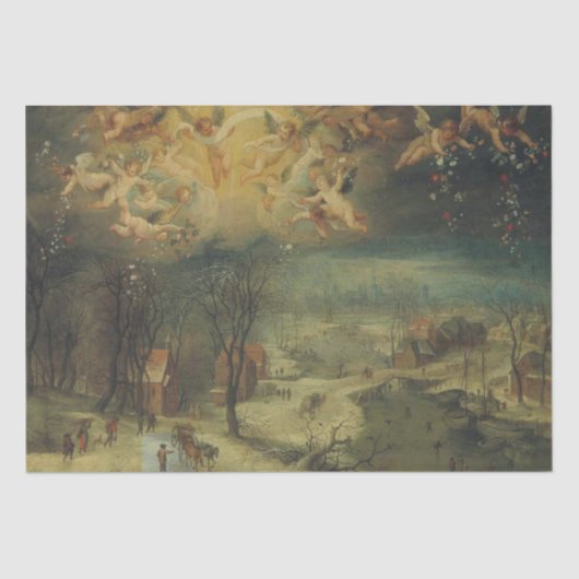 Winterlandschap met dorpelingen die hout verzamele tissuepapier (Voorkant)