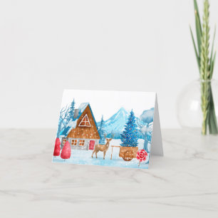 Winterlandschap met een hert feestdagen kaart
