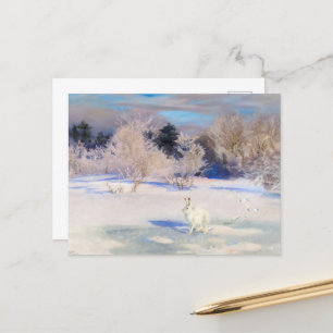Winterlandschap met een witte haas van B. Liljefor Feestdagenkaart