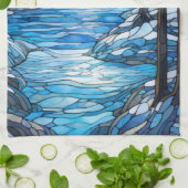 winterlandschap met gebrandschilderd glas theedoek (Gevouwen)