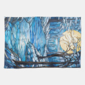 winterlandschap met gebrandschilderd glas theedoek (Horizontaal)