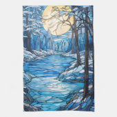 winterlandschap met gebrandschilderd glas theedoek (Verticaal)