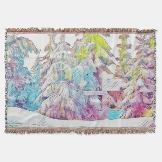 Winterlandschap met gesneeuwde bomen waterverf deken (Voorkant)