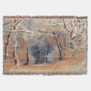 Winterlandschap met gesneeuwde bomen waterverf deken