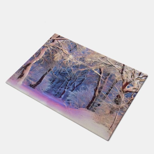 Winterlandschap met gesneeuwde bomen waterverf deurmat (Schuin)