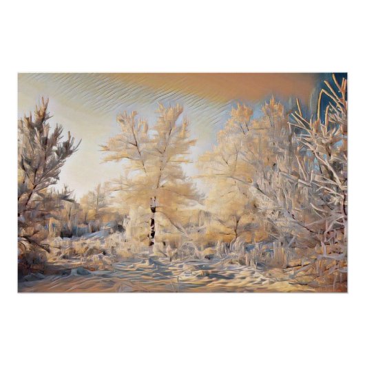 Winterlandschap met gesneeuwde bomen waterverf perfect poster (Voorkant)
