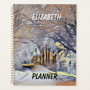 Winterlandschap met gesneeuwde bomen waterverf planner
