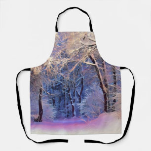 Winterlandschap met gesneeuwde bomen waterverf schort