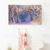 Winterlandschap met gesneeuwde bomen waterverf spandoek (Insitu)
