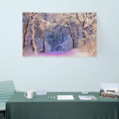 Winterlandschap met gesneeuwde bomen waterverf spandoek (Beurs)