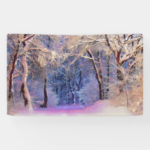 Winterlandschap met gesneeuwde bomen waterverf spandoek