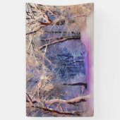 Winterlandschap met gesneeuwde bomen waterverf spandoek (Verticaal)