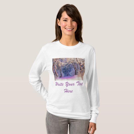 Winterlandschap met gesneeuwde bomen waterverf t-shirt (Voorkant volledig)