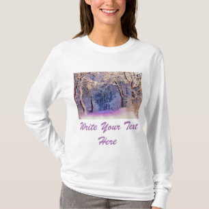 Winterlandschap met gesneeuwde bomen waterverf t-shirt