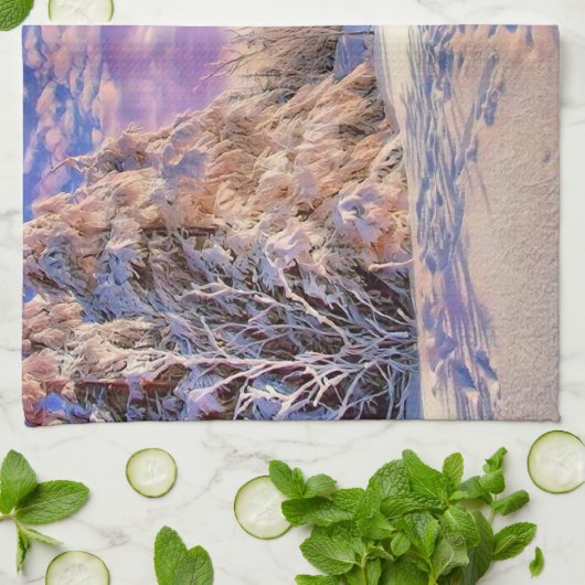 Winterlandschap met gesneeuwde bomen waterverf theedoek (Gevouwen)