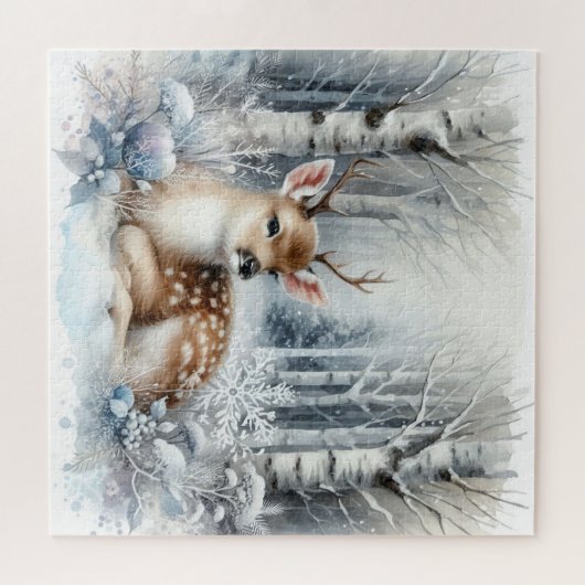 Winterlandschap met herten legpuzzel (Horizontaal)