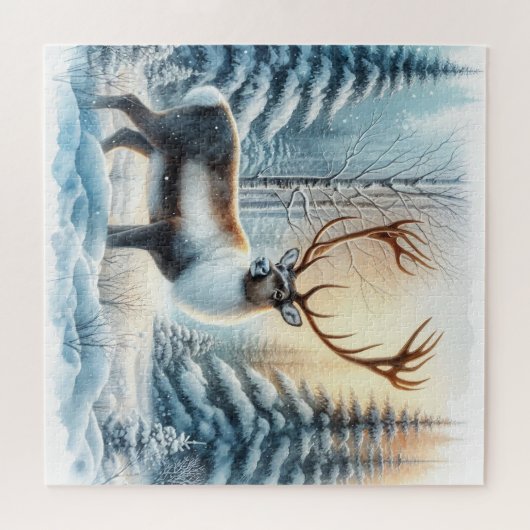 Winterlandschap met herten legpuzzel (Horizontaal)