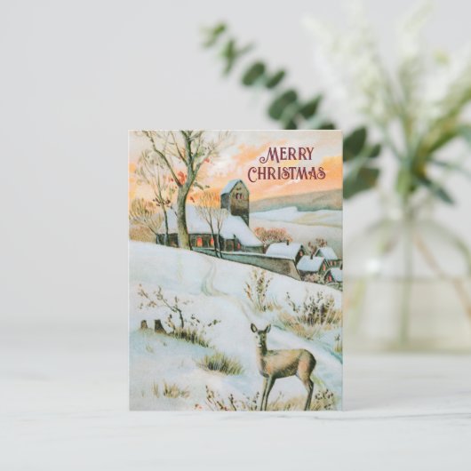  winterlandschap met hertenkerstkaart feestdagenkaart (Staand voorkant)