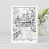 Winterlandschap met huisje Kerst Kunst Kleurboek Feestdagenkaart (Staand voorkant)