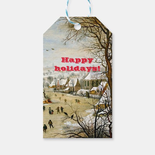 Winterlandschap met ijsboers cadeaulabel (Voorkant)