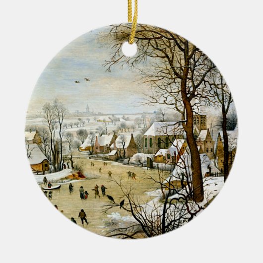 Winterlandschap met ijsboers, kerstboom keramisch ornament (Voorkant)