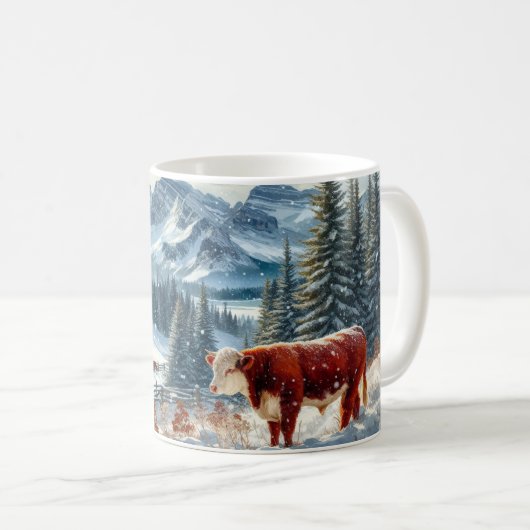 Winterlandschap met Koeien die grazen in de sneeuw Koffiemok (Voorkant rechts)