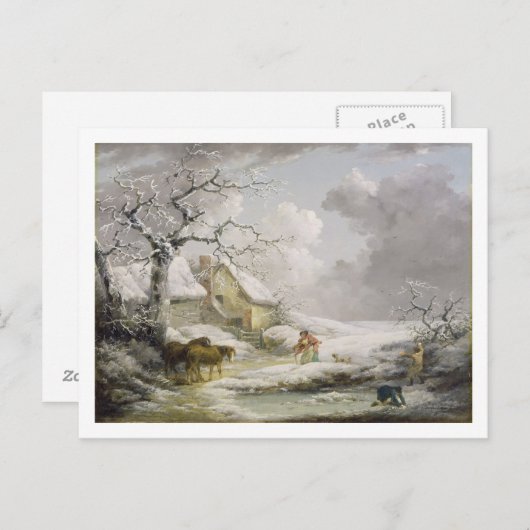 Winterlandschap met Mannen die een oude vrouw ontr Briefkaart (Voorkant / Achterkant)