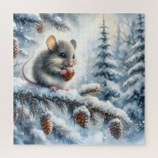 Winterlandschap met muis legpuzzel (Verticaal)