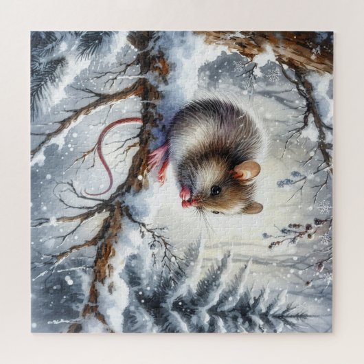 Winterlandschap met muis legpuzzel (Horizontaal)