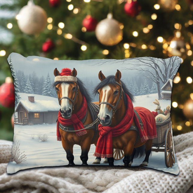Winterlandschap met paarden en hut accent kussen (Creator heeft geüpload)