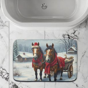 Winterlandschap met paarden en hut badmat