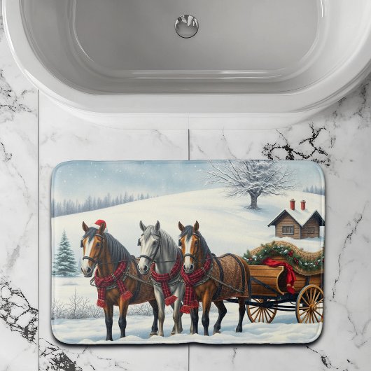 Winterlandschap met paarden en hut badmat
