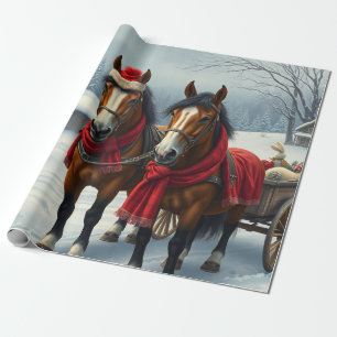 Winterlandschap met paarden en hut cadeaupapier