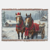 Winterlandschap met paarden en hut deken (Voorkant)