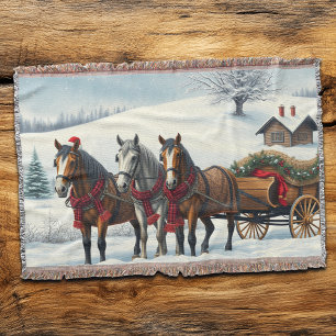 Winterlandschap met paarden en hut deken