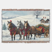 Winterlandschap met paarden en hut deken (Voorkant)