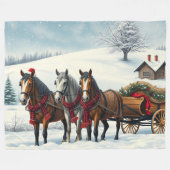 Winterlandschap met paarden en hut fleece deken (Voorkant (Horizontaal))