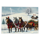 Winterlandschap met paarden en hut groot cadeauzakje (Achterkant)