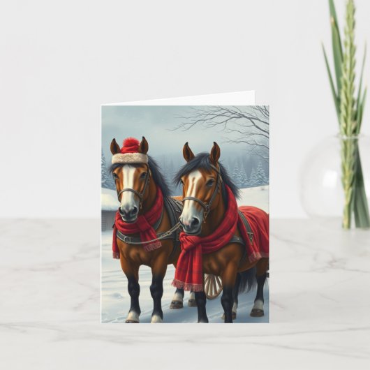 Winterlandschap met paarden en hut kaart (Voorkant)