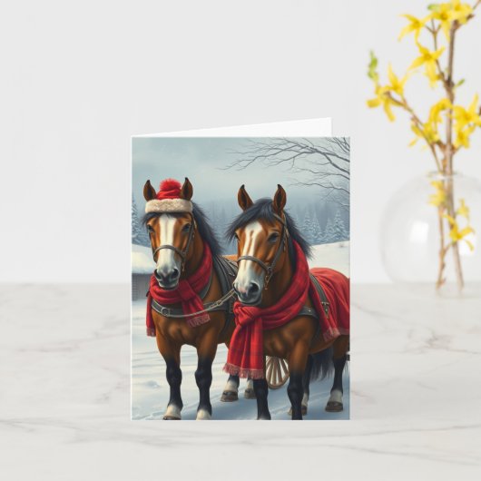Winterlandschap met paarden en hut kaart (Gele Bloem)