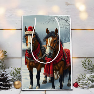 Winterlandschap met paarden en hut medium cadeauzakje