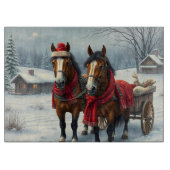 Winterlandschap met paarden en hut snijplank (Voorkant)