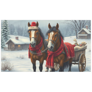 Winterlandschap met paarden en hut tafelkleed