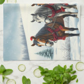 Winterlandschap met paarden en hut theedoek (Gevouwen)