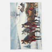 Winterlandschap met paarden en hut theedoek (Verticaal)