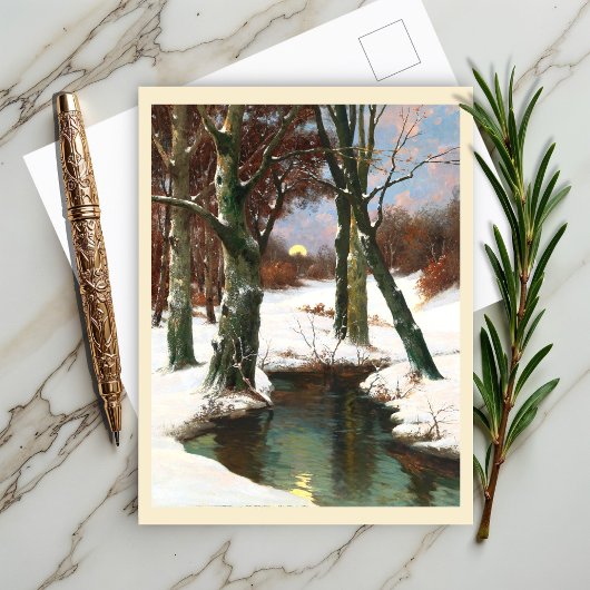 Winterlandschap met rijdende maan briefkaart