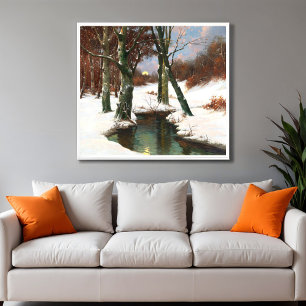 Winterlandschap met rijdende maan poster