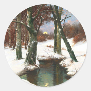 Winterlandschap met rijdende maan ronde sticker