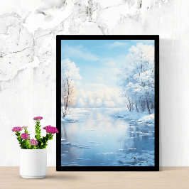 Winterlandschap met rustig bevroren meer poster