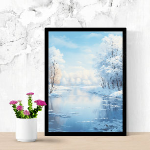 Winterlandschap met rustig bevroren meer poster